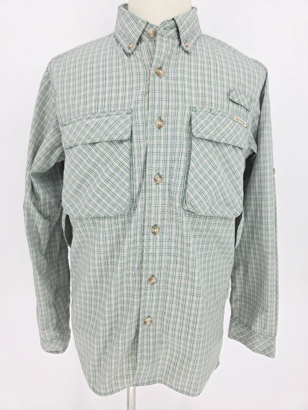 ExOfficio Plaid Fishing Shirt Mens M Vented Long Sleeve Hiking Travel Green